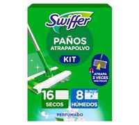 Swiffer Mopa Limpiador Seco Y Húmedo Kit (Mopa, 16 Paños Secos, 8 Húmedos) | Para Limpiar Madera Y Suelos
