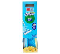Swiffer Wet - Kit de iniciación con Mango Escoba y 6 paños | Limpieza higiénica y profunda, elimina la suciedad y las bacterias, fácil y rápido de usar, perfume intenso de limón