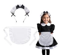 SwirlColor Deldelales para niños para cocinar, cintura plisada encaje blanco delantal Retro Multiuso niños delantal para la fiesta de traje de cocina, con una banda para niñas de 7-10 años