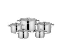 SWISS HAUS - Juego de 10 piezas de utensilios de cocina, Colección Engelberg - Cuerpo de acero inoxidable 201, base 430 - Apto para todo tipo de cocinas- Cacerolas de Ø16x10 a Ø28x16
