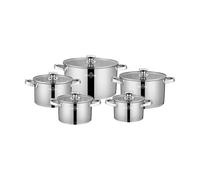 SWISS HAUS - Juego de 10 piezas de utensilios de cocina, Colección Engelberg - Cuerpo de acero inoxidable 201, base 430 - Apto para todo tipo de cocinas - Cacerolas de Ø16x10 a Ø28x16 cm con tapas
