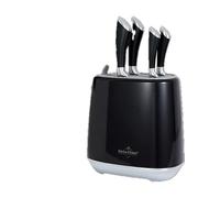 SWISS HAUS - Juego de 5 cuchillos de cocina con bloque de almacenamiento - Colección Lago Ginebra Negro - Acero inoxidable robusto - Hojas de 9 a 20 cm - Grosor de 1,7 a 2,2 mm
