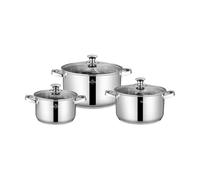 SWISS HAUS - Juego de 6 piezas de utensilios de cocina, Colección Davos - Cuerpo de acero inoxidable 201 Base 430 - Apto para todo tipo de cocinas- Cacerolas de Ø20x12,5 a Ø28x16 cm