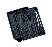 SWISS HAUS - Juego de cocina de 13 piezas - Colección Lake Geneva Negro - Cuchillo de chef de 20 cm, cuchillo de pan de 15 cm, cuchillo multiusos, cuchara, espátula, pinzas, bandeja para cubiertos