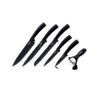 SWISS HAUS - Juego de cocina de 6 piezas - Colección Basel Premium Negro - Cuchillo de chef de 19 cm, cuchillo para trinchar de 19 cm, cuchillo para pan de 19 cm, cuchillo multiusos de 13 cm