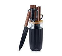 SWISS HAUS - Juego de cocina de 8 piezas con bloque de almacenamiento - Colección Lake Geneva Negro - Acero inoxidable - Cuchillas de 9-20 cm - Grosor 1,2-1,5 mm - Accesorios esenciales