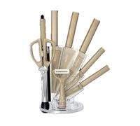SWISS HAUS - Juego de cuchillos de cocina de 9 piezas - Colección Lake Geneva Champagne - Cuchillo de carnicero de 16,5 cm, cuchillo de chef de 20 cm, cuchillo para pan - Hoja de corte de 1,5 mm