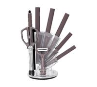 SWISS HAUS - Juego de cuchillos de cocina de 9 piezas - Colección Lake Geneva, topo y morado - de carnicero de 16,5 cm, de chef de 20 cm, de pan - Hojas de 1,5 mm y 1,2 mm
