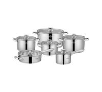 SWISS HAUS - Juego de utensilios de cocina de 12 piezas, Colección Engelberg - Acero inoxidable 201/430 - Apto para todo tipo de cocinas- Cacerola Ø16 cm, ollas Ø18-24 cm, sartén Ø24 x 7 cm