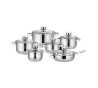 SWISS HAUS - Juego de utensilios de cocina de 12 piezas, Colección Montreux - Cuerpo de acero inoxidable 201, base 430 - Apto para todo tipo de cocinas- Cacerola, olla, sartén de Ø16 a Ø24 cm