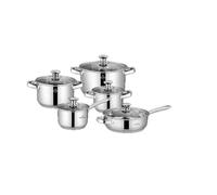 SWISS HAUS - Juego de utensilios de cocina de 14 piezas, Colección Davos - Acero inoxidable 201/430 - Apto para todo tipo de cocinas- Cacerola de 16 cm, sartén de 24 cm