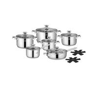 SWISS HAUS - Juego de utensilios de cocina de 14 piezas, Colección Davos - Acero inoxidable 201/430 - Apto para todo tipo de cocinas- Cacerola de 16 cm, sartén de 24 cm