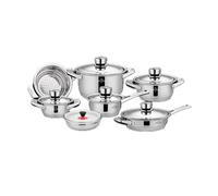 SWISS HAUS - Juego de utensilios de cocina de 16 piezas Colección Zermatt Glacier - Acero inoxidable - Apto para todo tipo de cocinas - Tapas de acero inoxidable 201 - Base robusta de acero 430