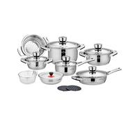 SWISS HAUS - Juego de utensilios de cocina de 17 piezas Colección Zermatt Glacier - Acero inoxidable 201 - Apto para todo tipo de cocinas - Base de acero 430 - Incluye cesta para freír - SH-GC1017