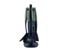 SWISS HAUS - Juego de utensilios de cocina de 7 piezas - Colección Lake Geneva, verde oliva - Nylon resistente al calor - Soporte giratorio y resistente a los arañazos para todo tipo de sartenes