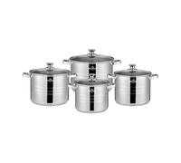 SWISS HAUS - Juego de utensilios de cocina de 8 piezas, Colección Montreux - Cuerpo de acero inoxidable 201, base 430 - Apto para todo tipo de cocinas- Tapas de vidrio de Ø22x18 a Ø28x21 cm