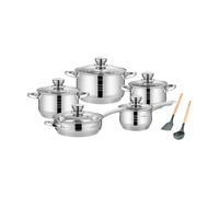 SWISS HAUS - Juego de utensilios de cocina de acero inoxidable de 12 piezas - Colección Montreux - Apto para todo tipo de cocinas- Cacerola, ollas y sartén - Tapas de vidrio