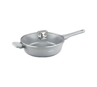 SWISS HAUS - Sartén Ø28 cm - con tapa de cristal - Apta para todo tipo de cocinas- Colección Basel Premium - Aluminio forjado, cerámica antiadherente, gris plata