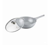SWISS HAUS - Sartén wok Ø30 cm - con tapa de cristal - Apta para todo tipo de cocinas- Colección Basel Premium - Aluminio forjado, cerámica antiadherente, gris plata - Gran capacidad