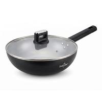 SWISS HAUS - Sartén wok de la colección Castillo Speiez - Apta para todo tipo de cocinas- Revestimiento cerámico antiadherente - Ø30 cm - Tapa incluida - Aluminio forjado negro