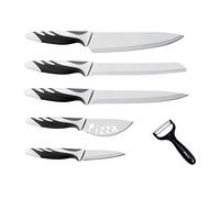 Swissline Swiss Line - Juego de 5 cuchillos de cocina y 1 cuchillo de pan, cuchillo pelador, pelador y cuchillo para pizza