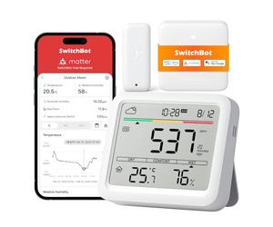 SwitchBot Detector de CO2 WiFi, medidor de CO2 con termómetro IP65, higrómetro y concentrador Mini, medidor de Calidad del Aire con Alarma de CO2, Sensor Bluetooth de CO2 con aplicación, 2 años de