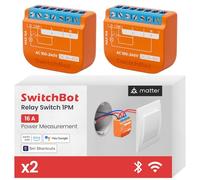 SwitchBot Matter Interruptor de Relé 1PM, módulo de relé inteligente con medición de energía, interruptor Wi-Fi y Bluetooth compatible con Alexa/Apple HomeKit/Google Home, 2.4GHz, 16A 2 unidades