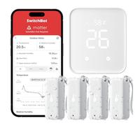 SwitchBot Matter Termómetro higrómetro wifi, para interior y exterior, 4 unidades, con concentrador mate 2, IP65, resistente al agua, sensor de temperatura y humedad, compatible con Apple Home, Alexa