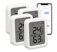 SwitchBot │ Termómetro higrómetro de interior │ Sensor de temperatura y humedad, alerta inteligente, 68 días de almacenamiento de datos, Bluetooth, 3 pulgadas │ Juego de 4