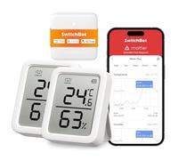 SwitchBot Termómetro Higrómetro Interior Lote de 2 con Hub Mini Matter, Higrómetro Bluetooth Digital Sensor de Temperatura y Humedad con Aplicación y Almacenamiento de Datos, Sensor de Punto d