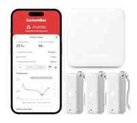 SwitchBot Termómetro Higrómetro WiFi 3-Pack c/Hub Mini, IP65 Impermeable, Sensor Temp./Humedad Interior Exterior, Notificaciones App, Almacenamiento Datos Gratis, compatible Alexa