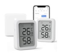 SwitchBot WiFi Termómetro higrómetro 2 unidades y concentrador mini, sensor de humedad digital Bluetooth con alerta inteligente y almacenamiento de datos, pantalla LCD termohigrómetro digital