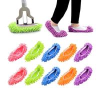 Swpeet 10 unidades/5 pares de pantuflas de fregona, 5 colores, 8 pulgadas, multifunción, lavables, reutilizables, plumero de microfibra suave, para limpiar el hogar, la cocina, la oficina
