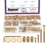 Swpeet 106Pcs 35 conjuntos 1/4-20 color zincado insertos roscados y pernos arandelas Kit de la variedad, 1/4 × 30/45/60/75 cabeza plana hexagonal enchufe de muebles pernos para el trabajo de la madera