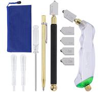 Swpeet 11Pcs 2mm-20mm Vidrio Cortador Pistola Agarre y Agarre Ergonómico Carburo de Tungsteno Herramientas de Corte de Vidrio con Gota de Aceite y Pluma Vidrio Cortador Kit de la Variedad, Herramienta