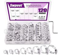 Swpeet 121 abrazaderas de manguera de rango ajustable de 8 a 44 mm con kit de llave, 100% acero inoxidable 304, abrazadera de manguera de engranaje sin fin de rango ajustable, perfecta para fontanería