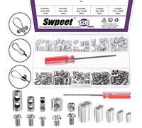Swpeet 121 piezas Abrazadera de cuerda de alambre ajustable y manga de bucle de prensado de aluminio con kit de surtido de destornillador, agarres de y cierre de cable con tope de tornillo extremo