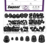 Swpeet 150Pcs 6 tamaños M3 M4 M5 M6 M8 M10 Metric Black Zinc Plated Acorn Cap Nuts Hex Dome Assortiment Kit, tuercas de bellota tapas de acero al carbono tuercas cabeza de cúpula hexagonal de