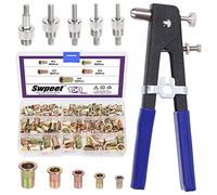 Swpeet 151 tuercas de remache M3 M4 M5 M6 M8 con herramienta de remache de mano de 10.6 pulgadas, kit surtido de herramientas de remachado ciego de rosca resistente, llave remachadora de mano, tuerca