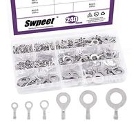 Swpeet 240 piezas Sliver M3.2 M4.2 M5.3 M6.3 M8.4 M10.5 Kit Connerctor del terminal del cobre del crimpado del alambre abierto del barril no aislado, terminal del cable del crimpado de los anillos