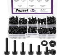 Swpeet 330 tuercas hexagonales M4 de 6 tamaños de nailon negro con arandelas, kit surtido de tornillos de cabeza hexagonal de plástico, tornillos de cabeza hexagonal de plástico, pernos de plástico