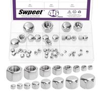Swpeet 46Pcs 8 tamaños M3 M4 M5 M6 M8 M10 M12 M14 DIN917 304 acero inoxidable corto de tapa baja Kit de tuerca de bellota, tuerca de bellota de tapa delgada de tipo hexagonal, tuerca ciega