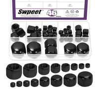 Swpeet 46Pcs 8 Tamaños Negro M3 M4 M5 M6 M8 M10 M12 M14 DIN917 304 Acero inoxidable corto Kit de tuerca de bellota de tapa baja, tuerca de bellota de tapa delgada de tipo hexagónico