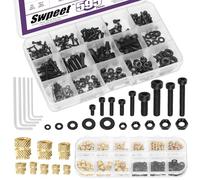 Swpeet 595 piezas M2 M2.5 M3 M4 M5 12.9 acero aleado Tornillo hexagonal e insertos roscados de latón con tuercas, arandelas, llaves inglesas, surtido de tornillos, conectores hexagonales