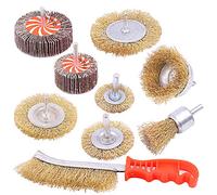 Swpeet 9Pcs Latón recubierto cepillo de alambre rueda y cepillo de copa con 80 Grit abrasivo aleta de la rueda Kit, recubierto cepillo de taladro de alambre con 1/4-pulgada vástago para la eliminación
