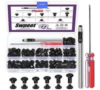 Swpeet Juego de 110 remaches de cuero negro de 6 tamaños M5 x 4 mm/5 mm/6 mm/8 mm/10 mm/12 mm, tornillos de encuadernación Chicago con kit surtido de herramientas de instalación, remaches de tornillo