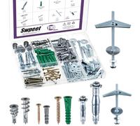 Swpeet Juego de 110 tornillos de anclaje para paneles de yeso de 3 estilos, tuerca de mariposa de tornillo de palanca, anclajes de pared huecos, pernos Molly, tacos autoperforantes para placas de yeso