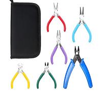 Swpeet Juego de 6 alicates de joyería, 6 tipos, 4.5 pulgadas, herramientas coloridas para hacer joyas, punta de aguja, nariz redonda, cortadores de alambre, alicates de crimpado, pinzas dobladas