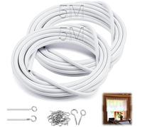SWTYExt 10m Gusanillo para Cortinas Alambre de Cortina con 16 Pares Ganchos | Sistema Tensor de Cuerda, Plastificado, Ojales Roscados, para Visillo, Cortinas de Ducha, Bricolaje
