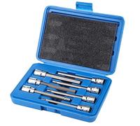 Sxhlseller Juego de Dados Hexagonales de 7 Piezas, Largo Extra de 110 Mm, | Dados hexagonales de alcance profundo, cromo vanadio tratado térmicamente, estuche de almacenamiento compacto